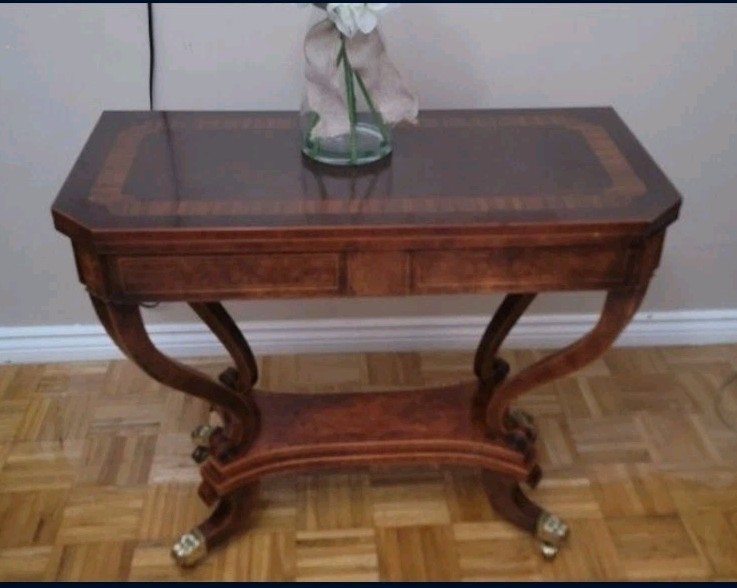 Baker Williamsburg Reproduction Rosewood Banded Burl Lift-Top Game Table
