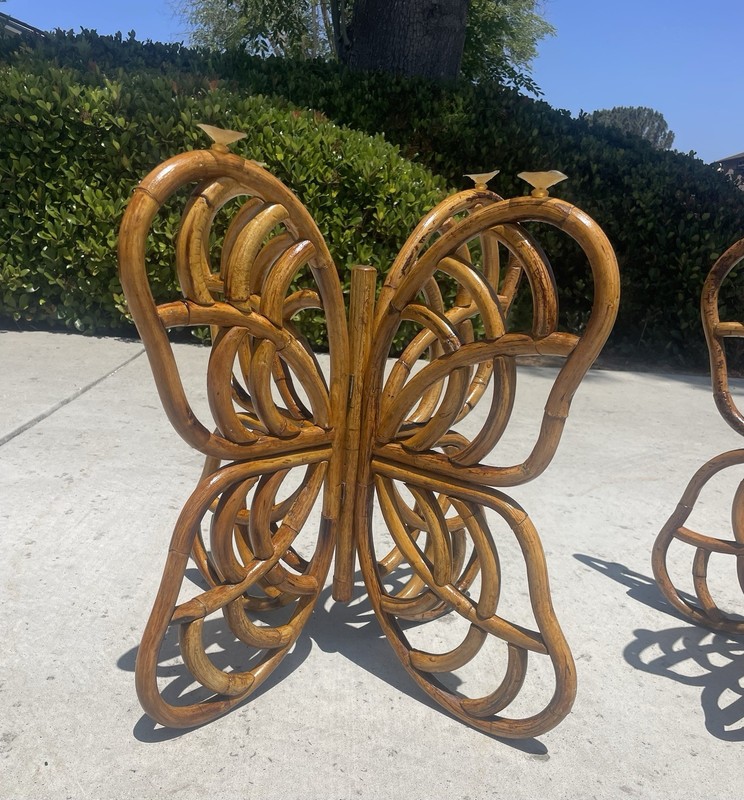 RARE! 2 Vintage Rattan Butterfly Side Tables, Boho-Chic Gems! USHIP delivery! gallery