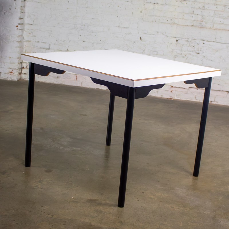MCM to Modern Square Dining Table w/Black Steel Tube Frame & White Laminate Top gallery