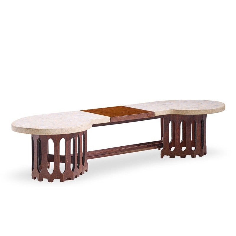 Harvey Probber Mid Century Walnut and Terrazzo Marble Top Coffee Table