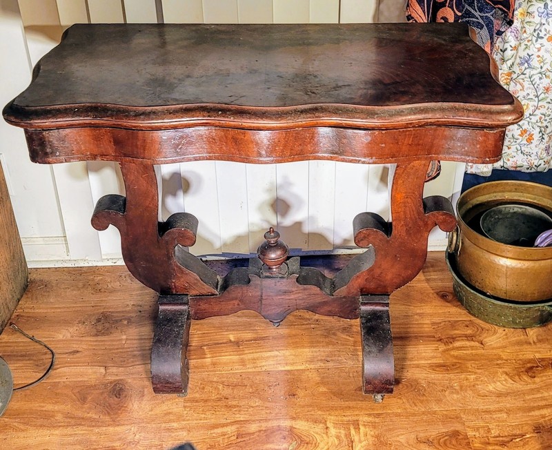 SALE Antique Table 1800s Game Side Pillar&Scroll base Burl Walnut Local Pick Up
