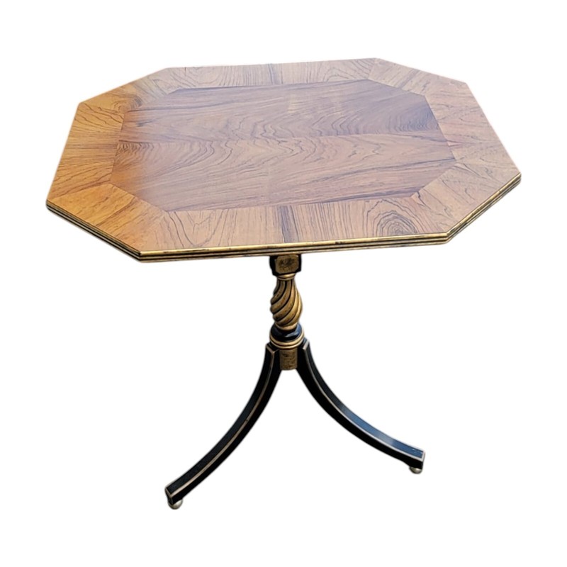 Mid-Century Regency Rosewood Veneer Accent Table Gilt Trim Tripod Base