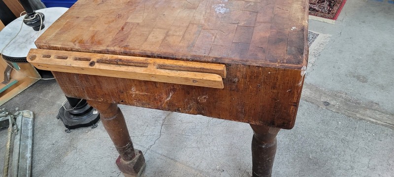 1890s Primitive Antique Butcher Block Table 30xw 29deep X 32 Tall gallery