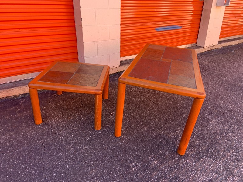 SET Vintage Danish Teak Tables With Slate Tops by Haslev mid century denmark gallery