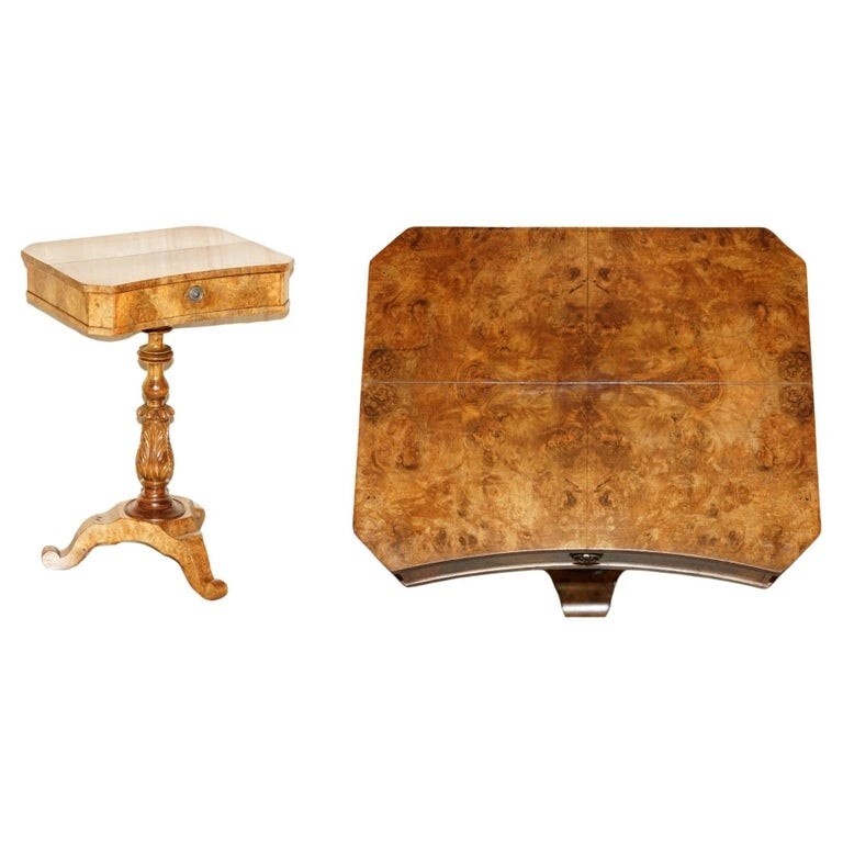 EXQUISITE QUALITY WILLIAM IV CIRCA 1830 BURR WALNUT SIDE END WORK SEWING TABLE