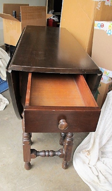 Beautiful Antique Dark Mahogany Round 48" Drop Leaf Gate Leg Table w One Drawer gallery