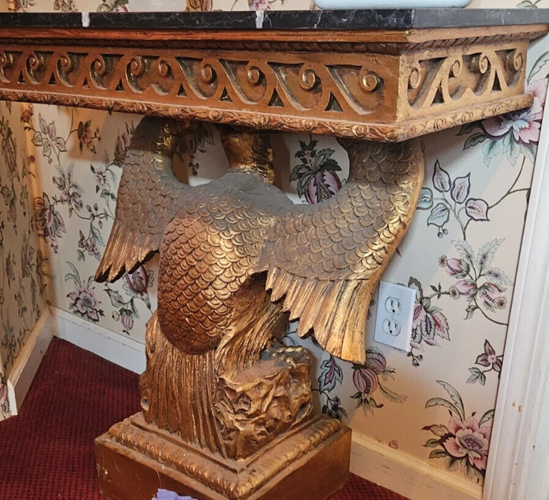 REGENCY STYLE HAND CARVED GILTWOOD CONSOLE TABLE WITH EAGLE