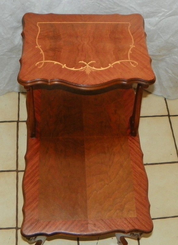Mid Century Walnut Carved Inlaid Book Matched Veneer Step End (SET-24) gallery