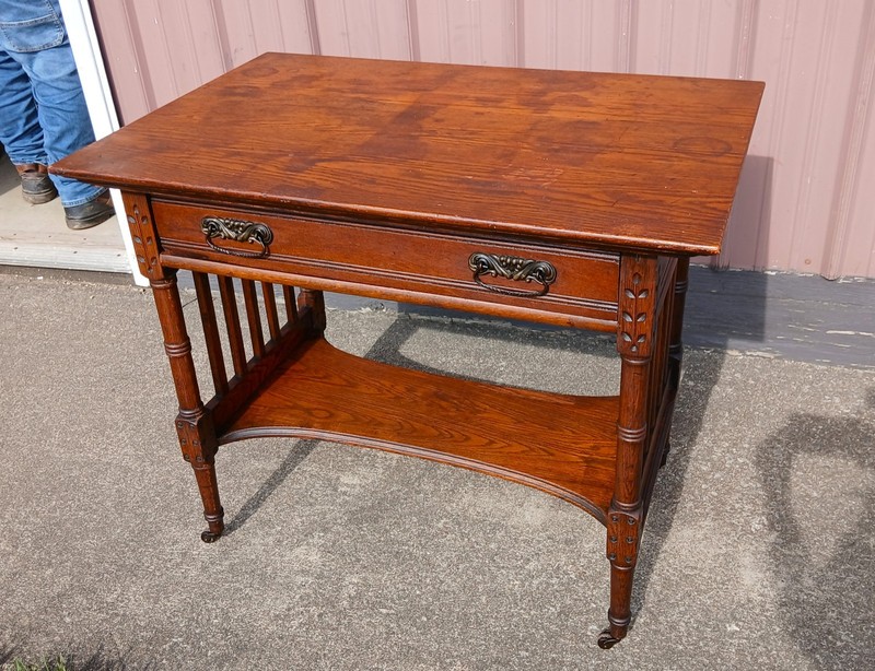 Antique Oak Eastlake Victorian Library Table Desk 1890s An antique oak Eastlake gallery