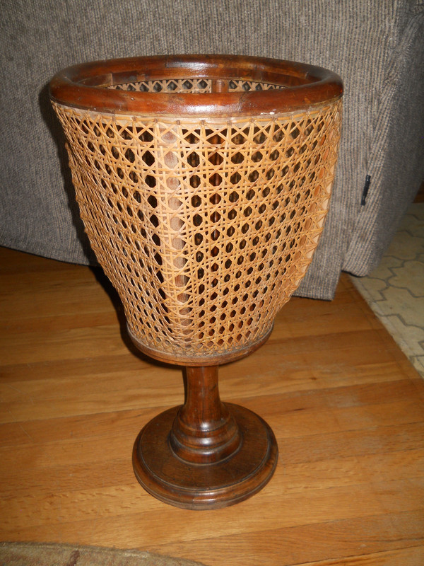 Mid Century Modern Wood And Rattan Round Plant Stand