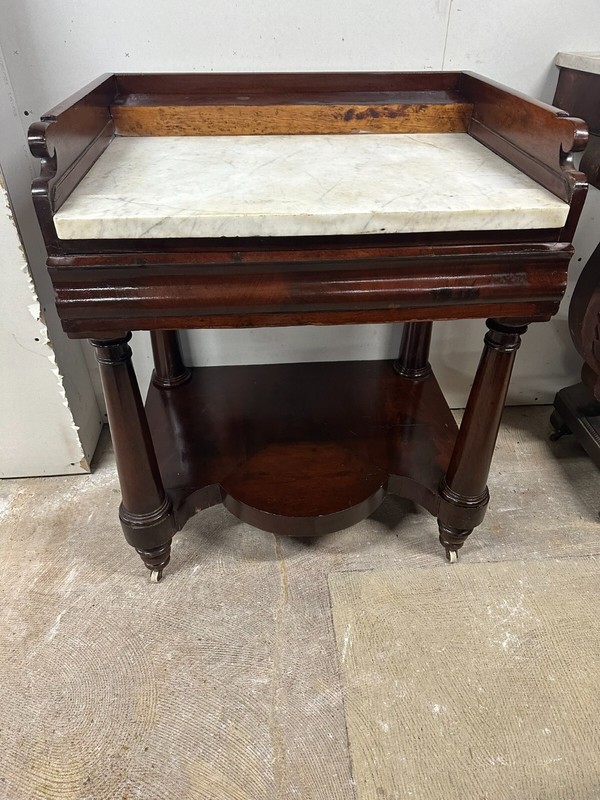 Antique NY Empire classical mixing table 1830 marble top stand mahogany Meeks gallery