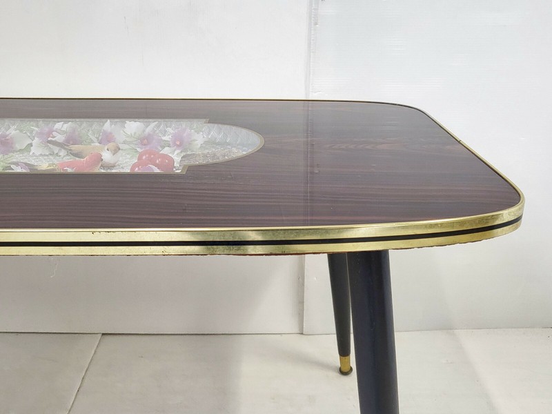 Vintage Coffee Table With Birds 1960 Wood Glass & Formica 60S 1960S gallery