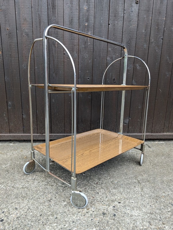 Dinette Serving Cart Tea Cart Table Side Table Oak Bar Chrome 70s Oak gallery