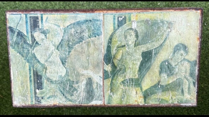 Late 19th century Wrought Iron Roman Fresco Tile Table gallery
