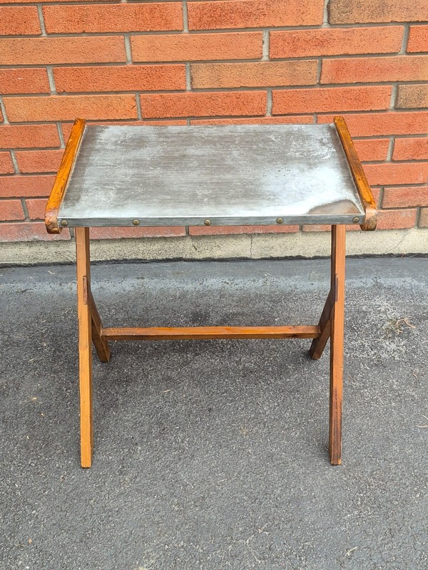 23" Vintage Mid Century Modern Art Deco Z Table Plant Stand Wood Metal Lamp Side gallery