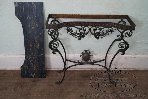 Marble & Cast Iron Console Table w/ Mirror Oscar Bach gallery