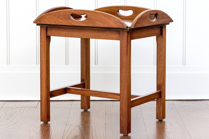 Vintage English Mahogany Parquetry Top Butler’s Tray Table