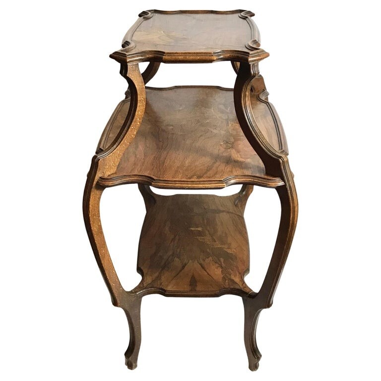 Emile Galle Marquetry Three Tier Dragonfy and Botanical Table gallery