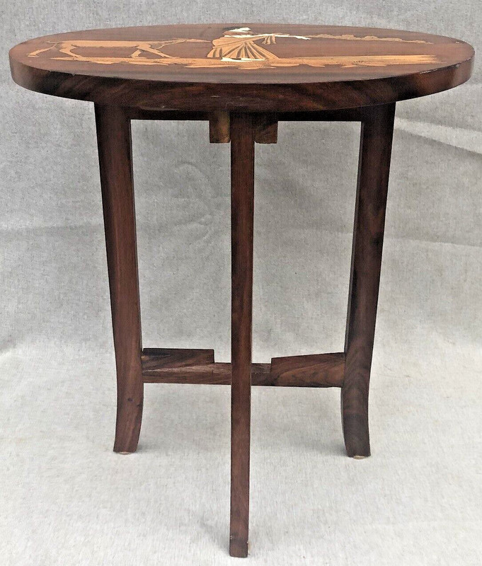 Vintage indian pedestal table Mid-1900's wood marquetry plant table gallery