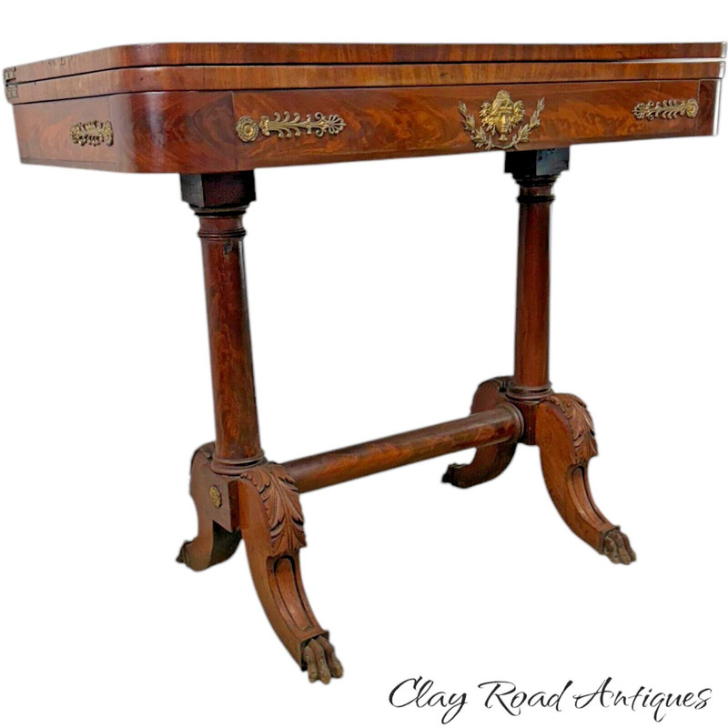 antique French empire NY bronze ormolu game card table paw ft 1810 Console