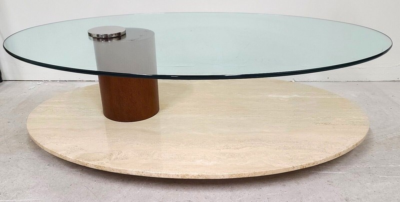 1970's MCM Travertine & Glass Swivel Top Coffee Cocktail Table by LION IN FROST gallery