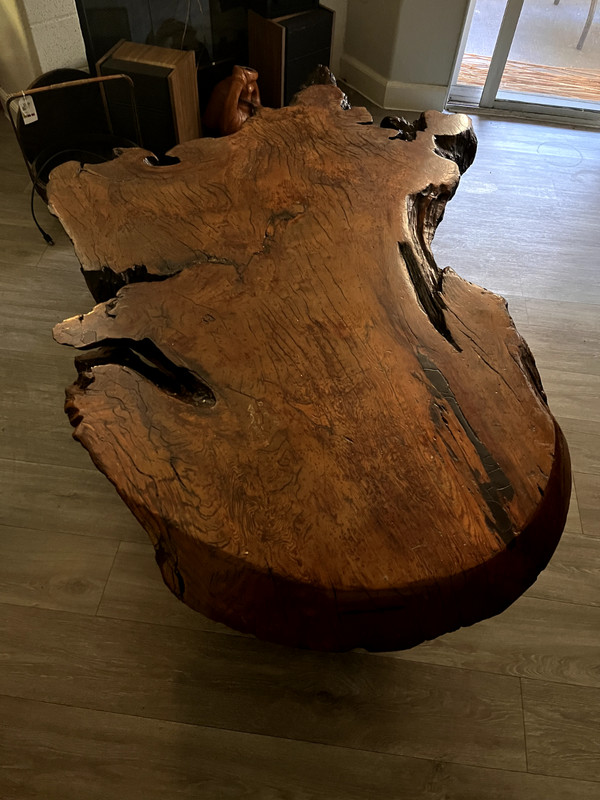 Vintage Live Edge Redwood Burl Coffee Table