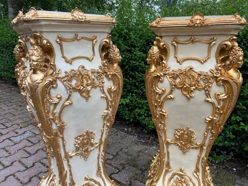 Pedestals Pair (2 pcs) Italian Baroque Cream Gold Marble Effect Display Stands gallery