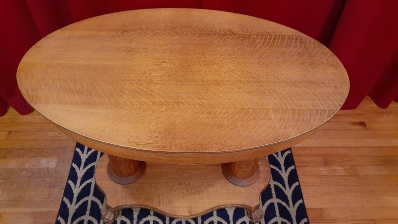 W & H Walker Tiger Oak Claw Feet Parlor Oval Library Table gallery