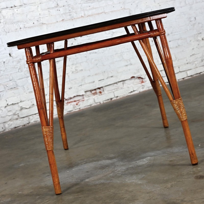 Mid 20th Island Style Rattan Dining Table with Ebony Stained Hardwood Top gallery