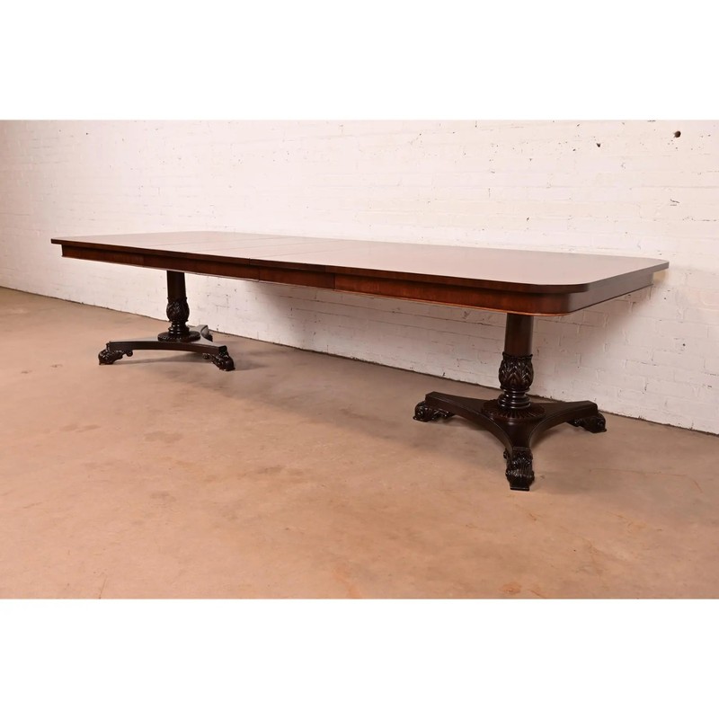 Baker Furniture Regency Banded Mahogany Pedestal Dining Table, Newly Refinished gallery
