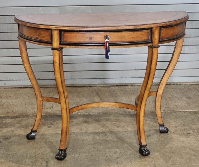 Hekman Pine Demi Lune Hall Table Console Table Sofa Table Paw Feet w Drawer