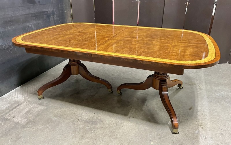Dramatic John Widdicomb Dual Pedestal Mahogany 125" Dining Table; Exotic Veneers gallery