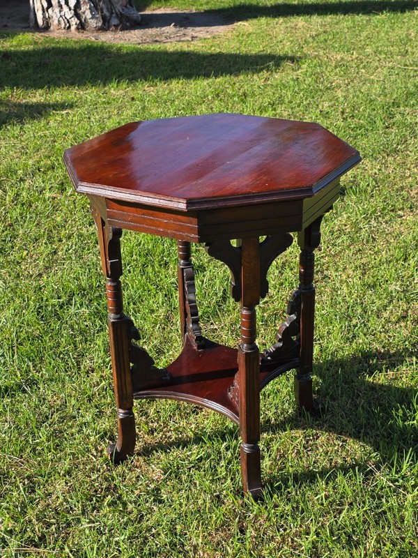 Late Victorian Chinoiserie Octagonal Parlour Table Carved Dragon Motifs (As-Is) gallery