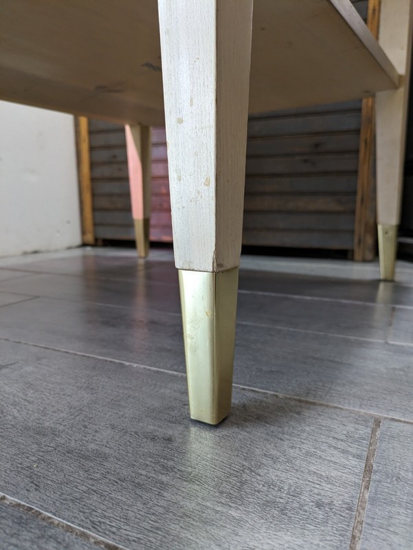Vintage 1950s Lane Mid Century Modern Blonde Formica Brass 2-Tier End Table 1686 gallery