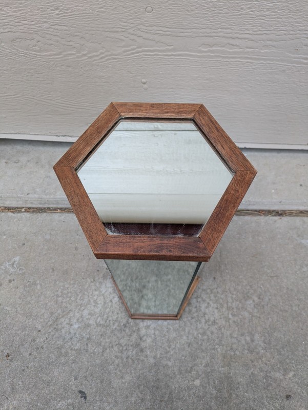 Vintage 25" Mid Century Modern Mirrored Hexagon Pedestal Plant Stand Table Wood gallery