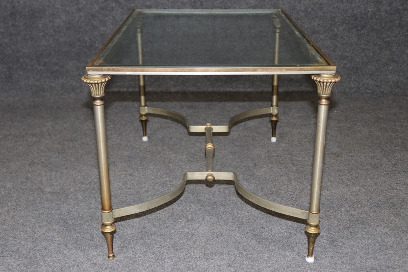 Diminutive Size Maison Jansen Style Brass Steel Glass Directoire Coffee Table gallery