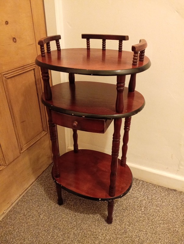 Vintage 19th Century Renaissance Style Wooden Etagere Table With 3 shelf drawer