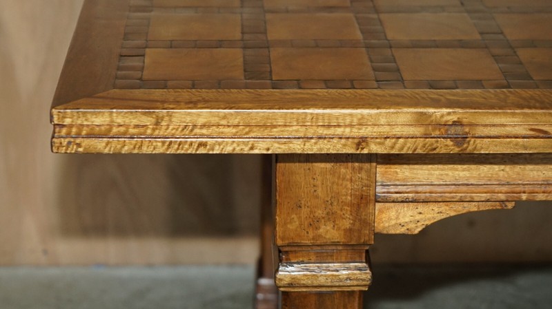 EXQUISITE VINTAGE OYSTER VENEER & PARQUETRY INLAID REFECTORY DINING TABLE gallery