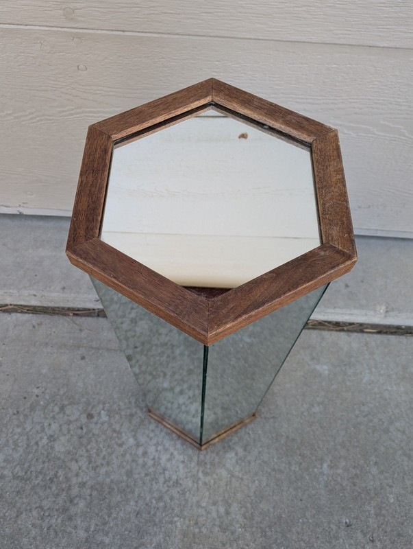Vintage 31" Mid Century Modern Mirrored Hexagon Pedestal Plant Stand Table Wood gallery