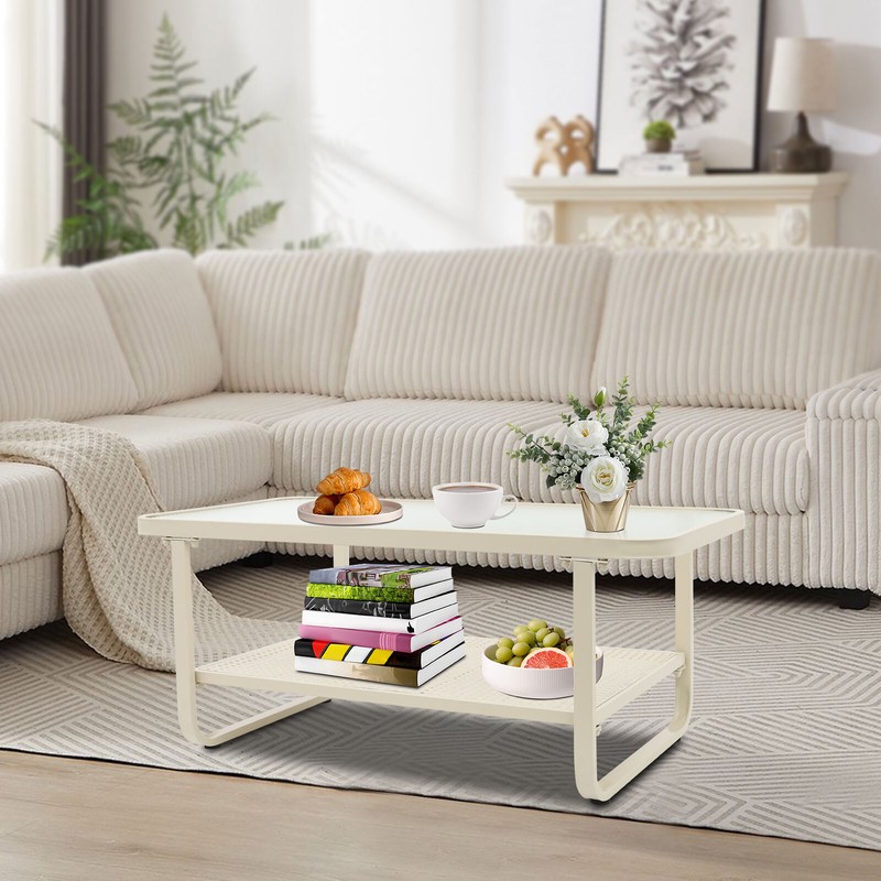 Coffee Table for Living Room, 2 Tiers Rectangle Coffee Table 39.3*19.68*16.53in