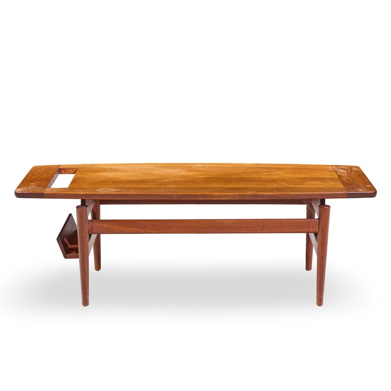 Jens Risom Model T-390 Mid Century Walnut Coffee Table with Magazine Rack gallery