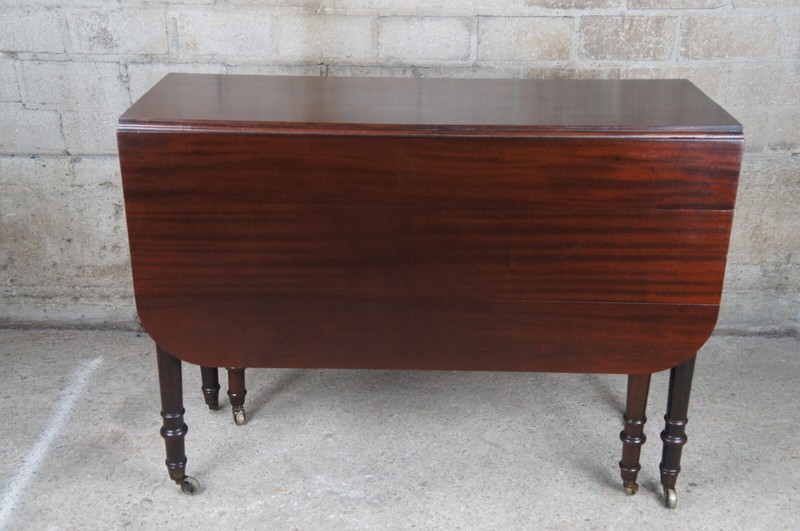 Antique American Sheraton Mahogany Drop Leaf Gate Leg Dining Table Console 46" gallery