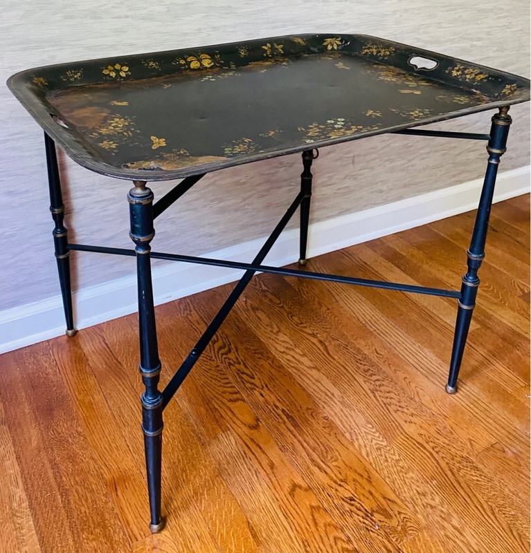 Vintage Italian Ebonized Tole Tray Coffee Table