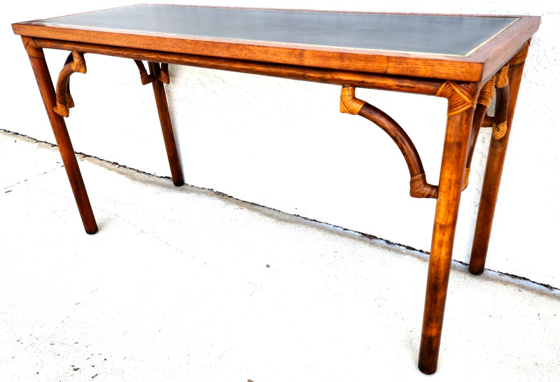 Bamboo Console Sofa Table Vintage 1970s Boho MCM gallery
