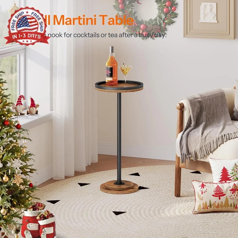 Rustic Brown Round Accent Table 11.8in Wide Heavy-Duty Particleboard for Living gallery
