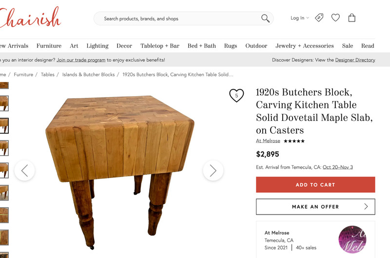 Rare Butchers Block Table Solid Dovetail Maple Slab - Michigan Maple Block Co gallery