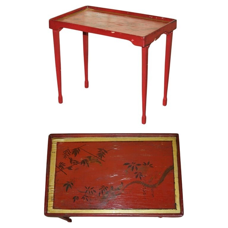 STUNNING ORIGINAL CHINESE EXPORT CIRCA 1880 RED LACQUERED FOLDING TRAY TABLE