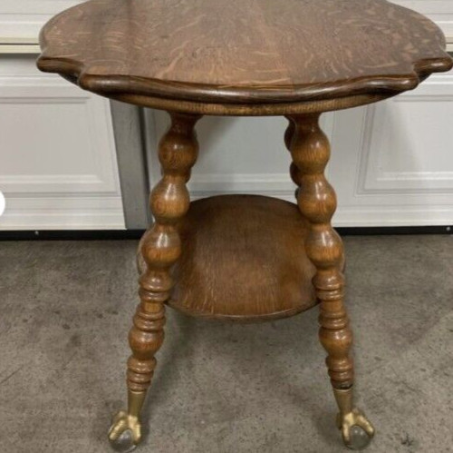 Antique Quarter-Sawn Oak Parlor Table- With Glass Ball And Claw Feet
