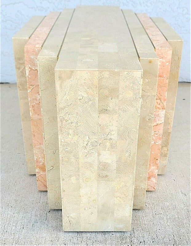 MCM MAITLAND SMITH 2 Tone Tessellated Stone Brass Inlay Coffee Cocktail Table gallery