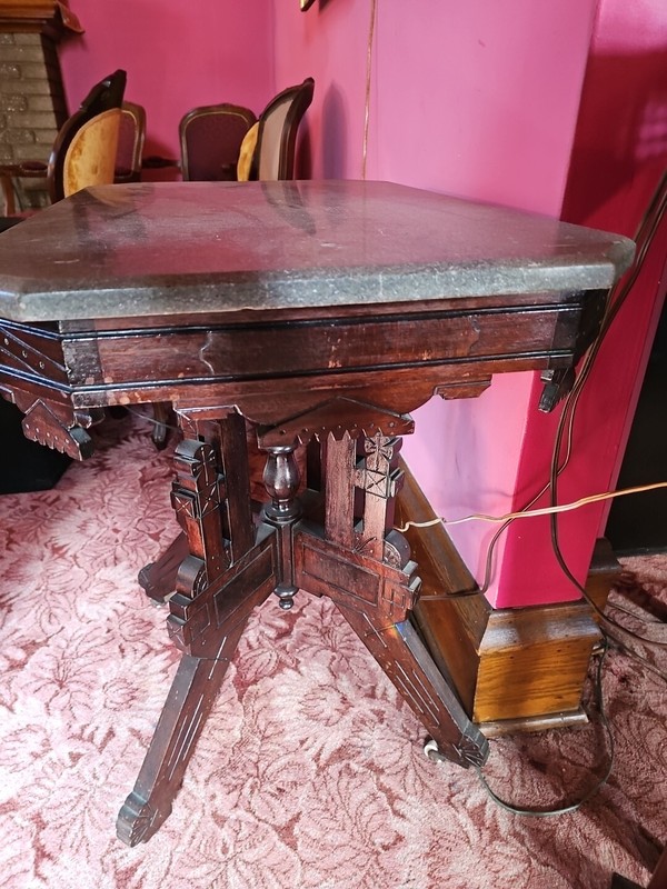 Eastlake Black/Gray Marble Top Parlor Table - READ - LOCAL PICKUP ONLY gallery